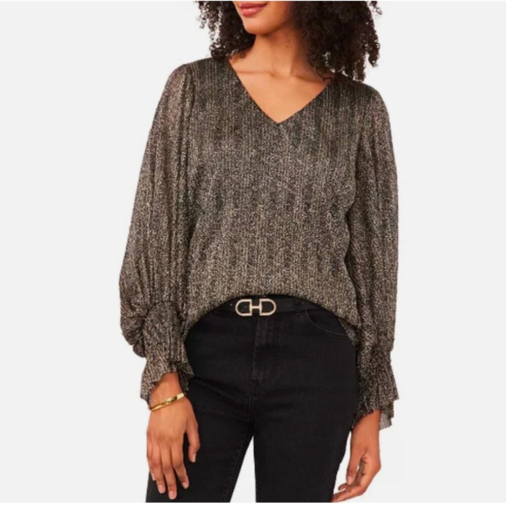 NWT 2X Vince Camuto Shimmery Black & Gold "Confetti Ready" Top (ABBA)